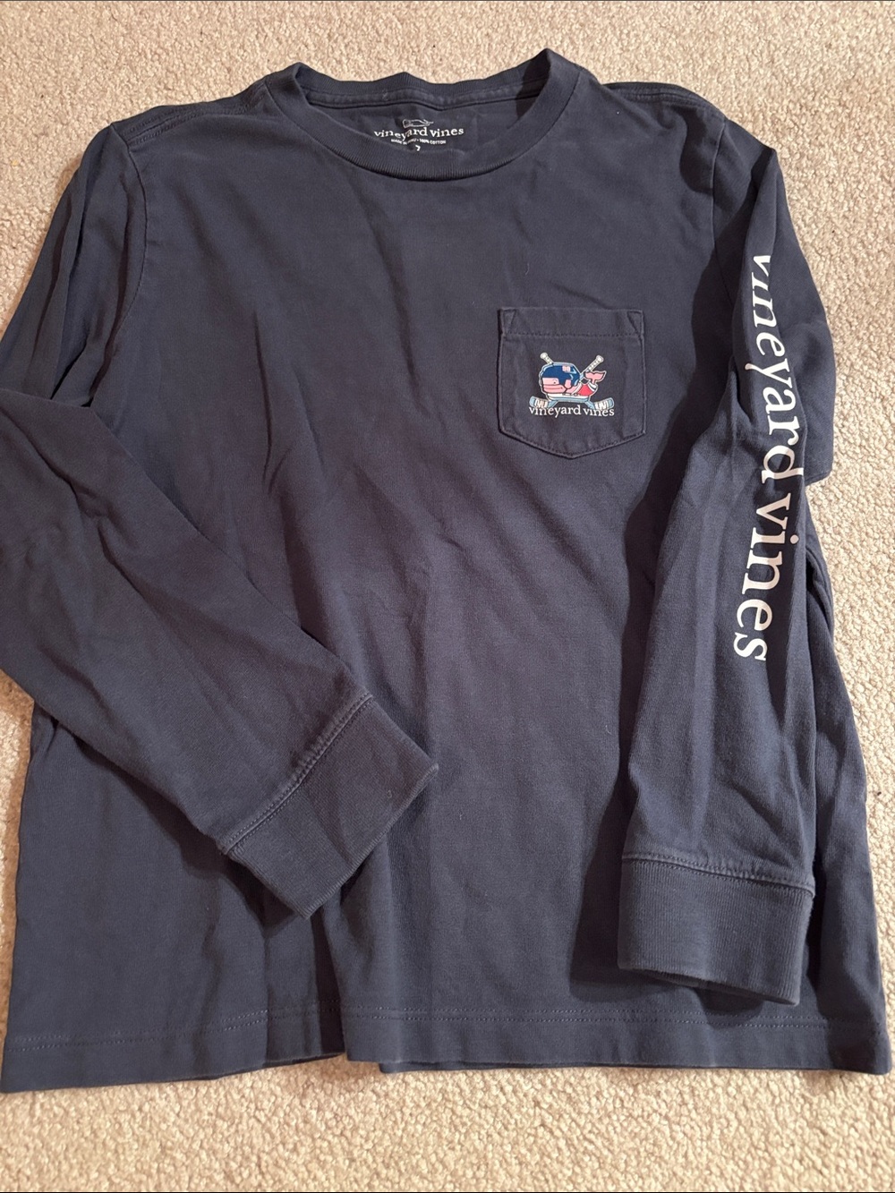 Vineyard Vines Navy Long-Sleeve Pocket Tee with Whale Graphic